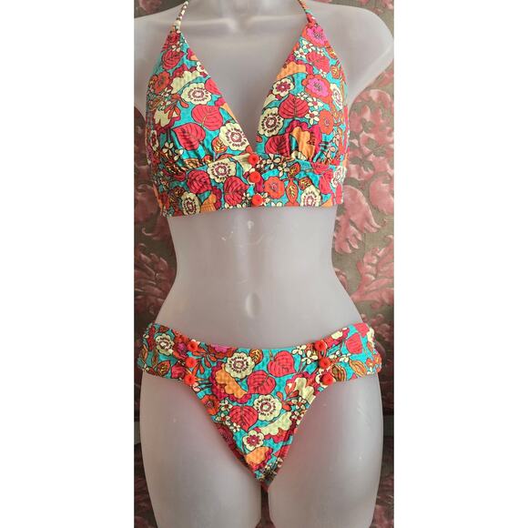 Robin Piconne BIBI Triangle Bikini Top & Bottoms, Iceberg Multi Top LG Bottoms M - Picture 3 of 10
